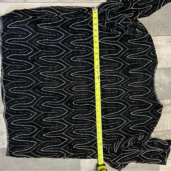 Vintage Black Silk Beaded sequin Special Evening Holiday Relaxed Fit jacket 2X - Picture 8 of 10